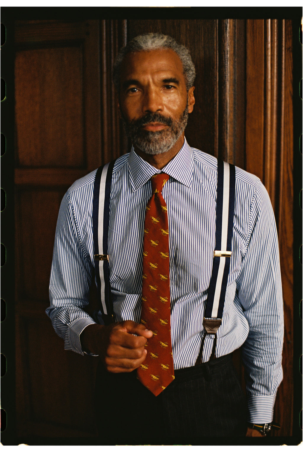 Made-in-USA Thomas Mason Navy Bengal Stripe Spread Collar Dress Shirt - Classic Fit