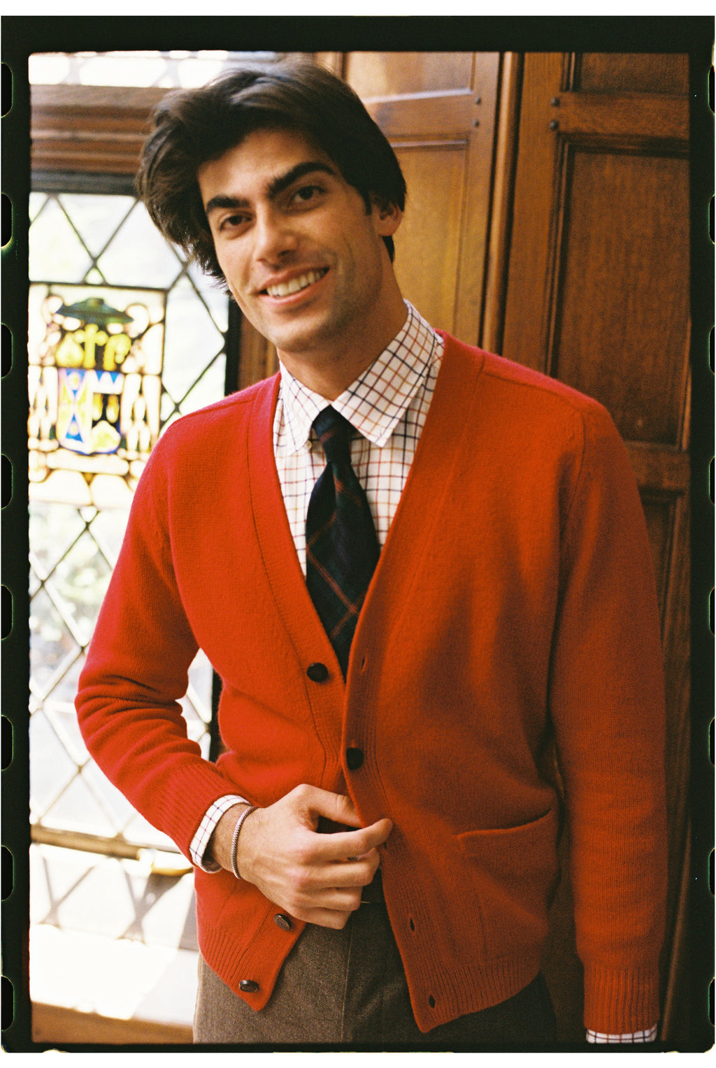 Red Lambswool Cardigan Sweater
