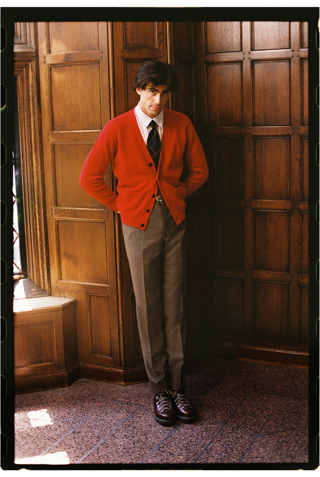 Red Lambswool Cardigan Sweater