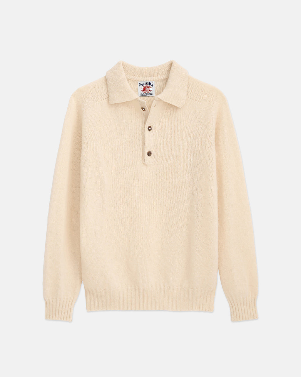 J. Press x Alex Mill Off White Shaggy Dog Polo Sweater - Trim Fit