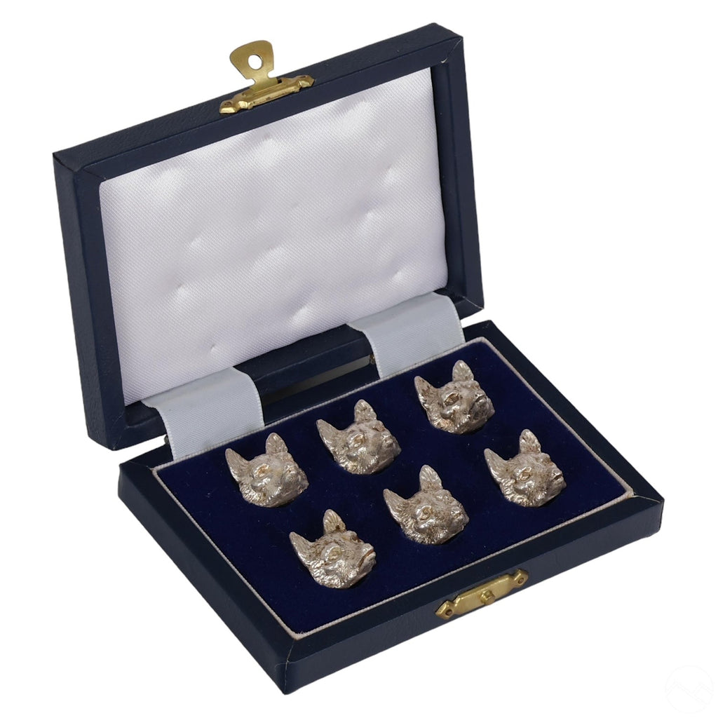 Asprey London Set 6 Fox Head Place Card Holders Sterling Silver