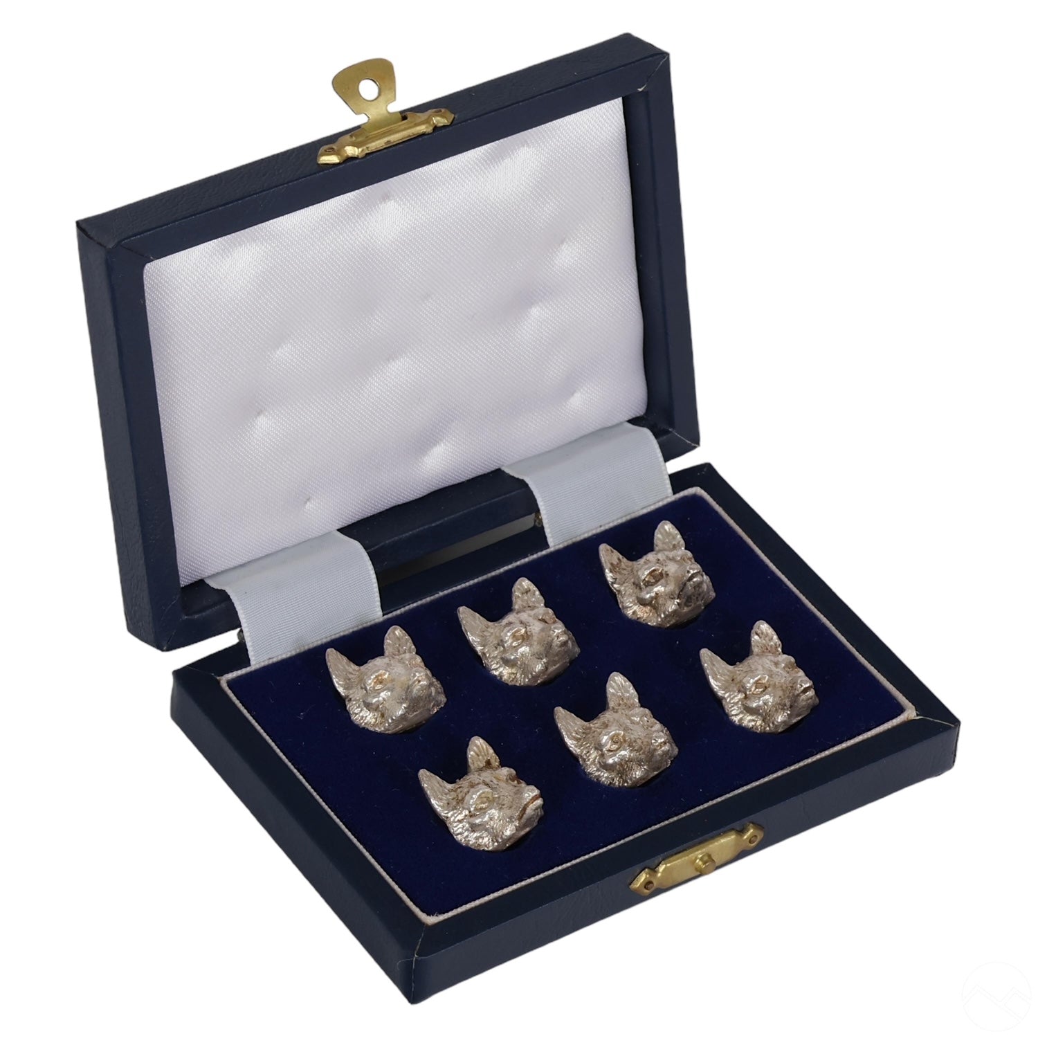 Asprey London Set 6 Fox Head Place Card Holders Sterling Silver