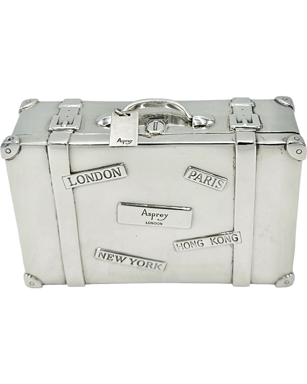 Vintage Asprey London Sterling Silver Miniature Suitcase Trinket Box