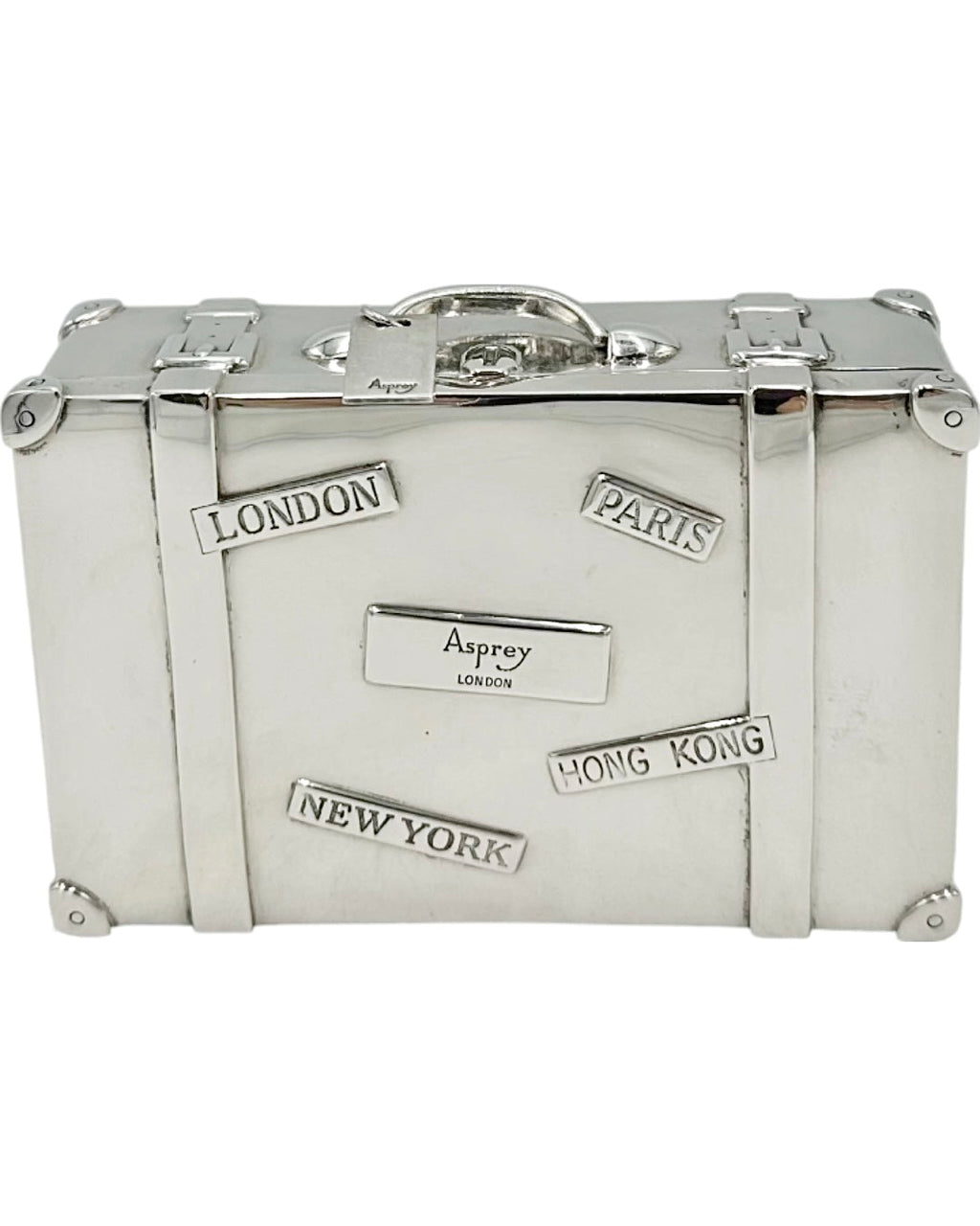 Vintage Asprey London Sterling Silver Miniature Suitcase Trinket Box