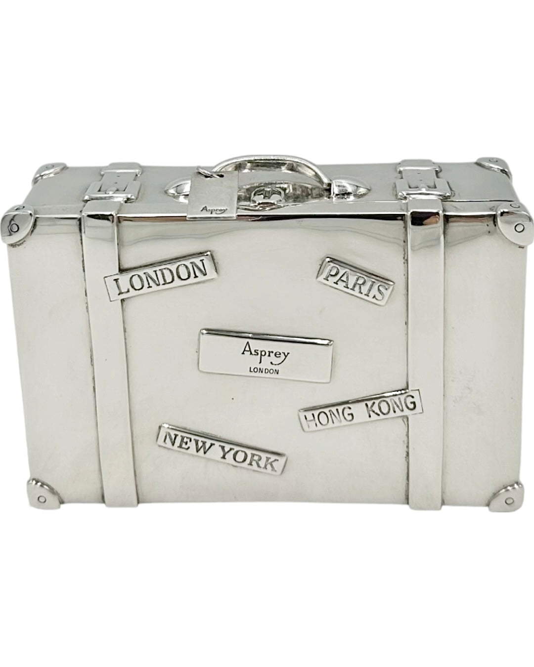 Vintage Asprey London Sterling Silver Miniature Suitcase Trinket Box