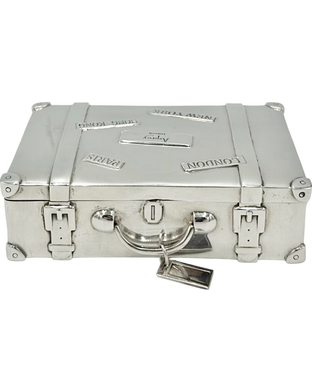 Vintage Asprey London Sterling Silver Miniature Suitcase Trinket Box