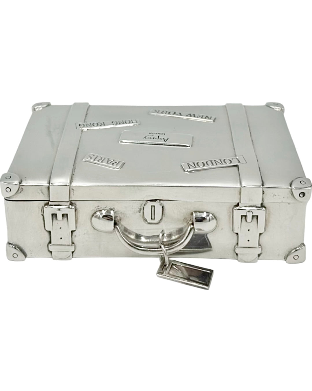 Vintage Asprey London Sterling Silver Miniature Suitcase Trinket Box