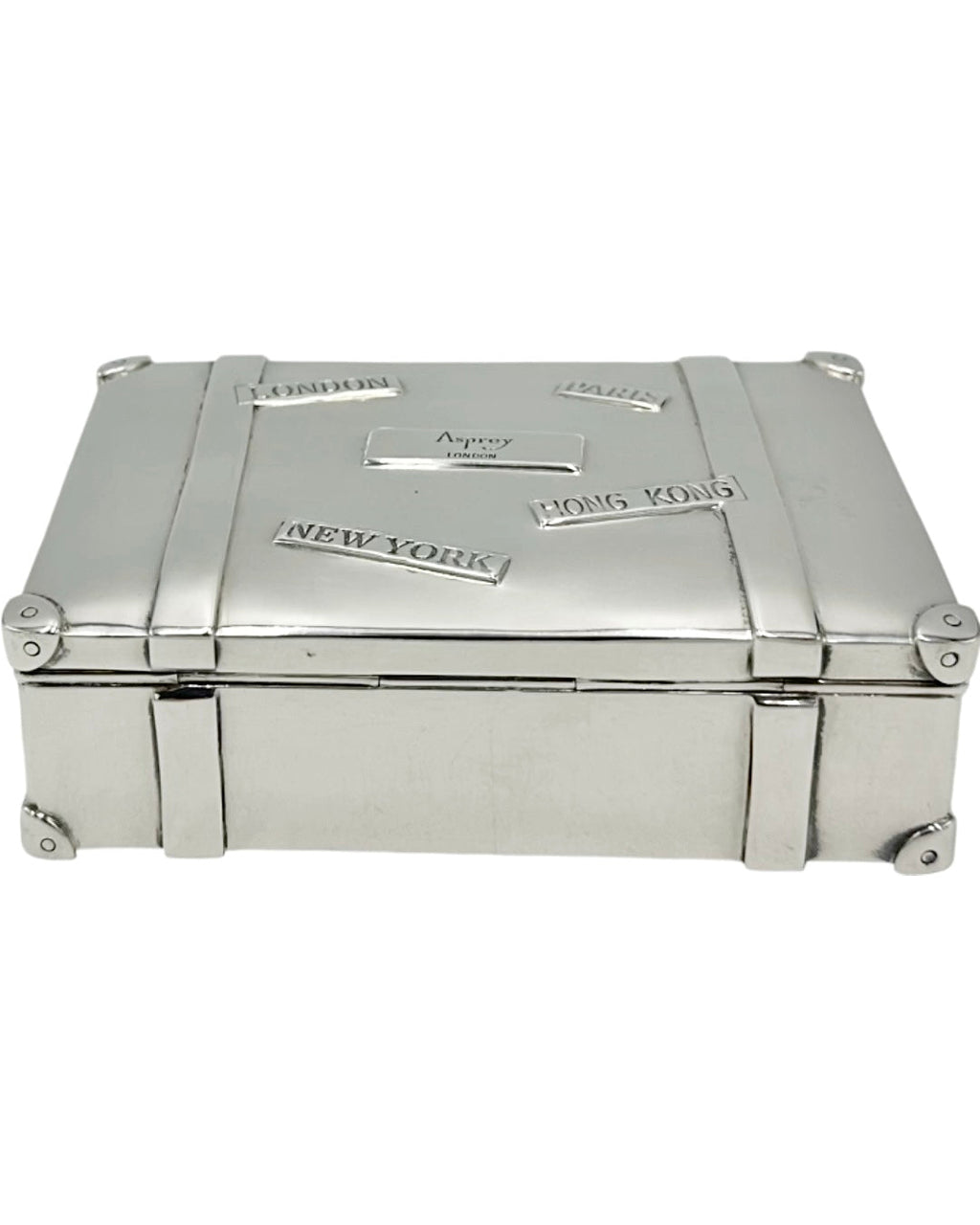 Vintage Asprey London Sterling Silver Miniature Suitcase Trinket Box