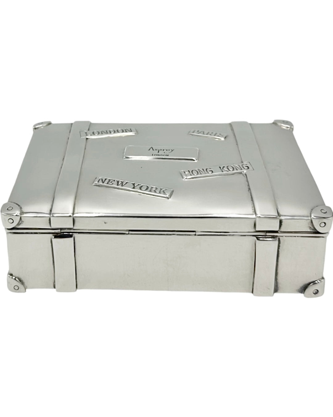 Vintage Asprey London Sterling Silver Miniature Suitcase Trinket Box