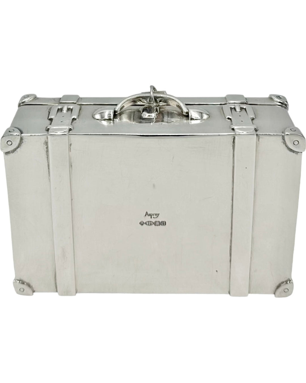 Vintage Asprey London Sterling Silver Miniature Suitcase Trinket Box
