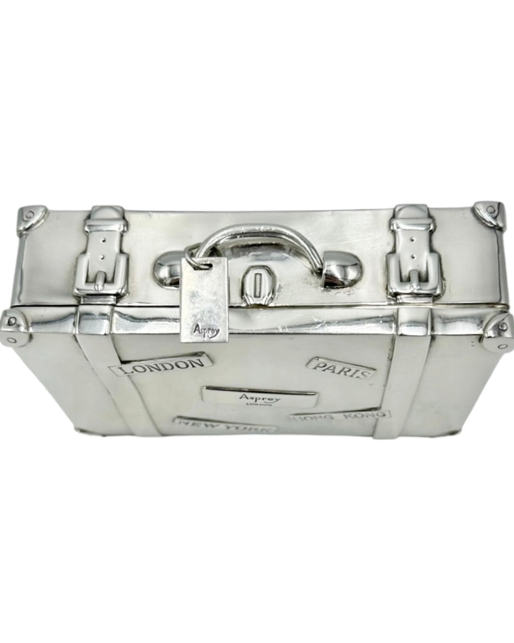 Vintage Asprey London Sterling Silver Miniature Suitcase Trinket Box