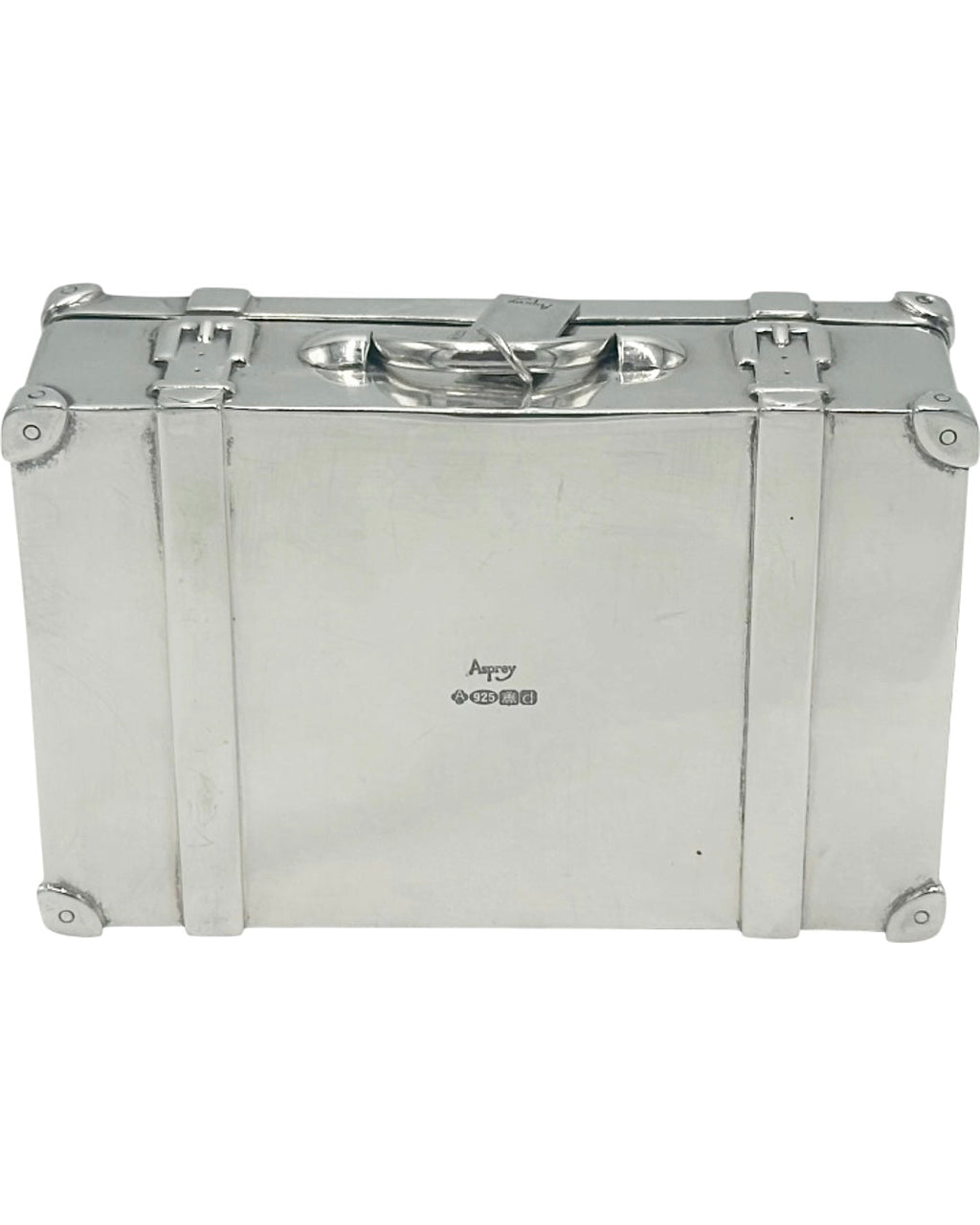 Vintage Asprey London Sterling Silver Miniature Suitcase Trinket Box