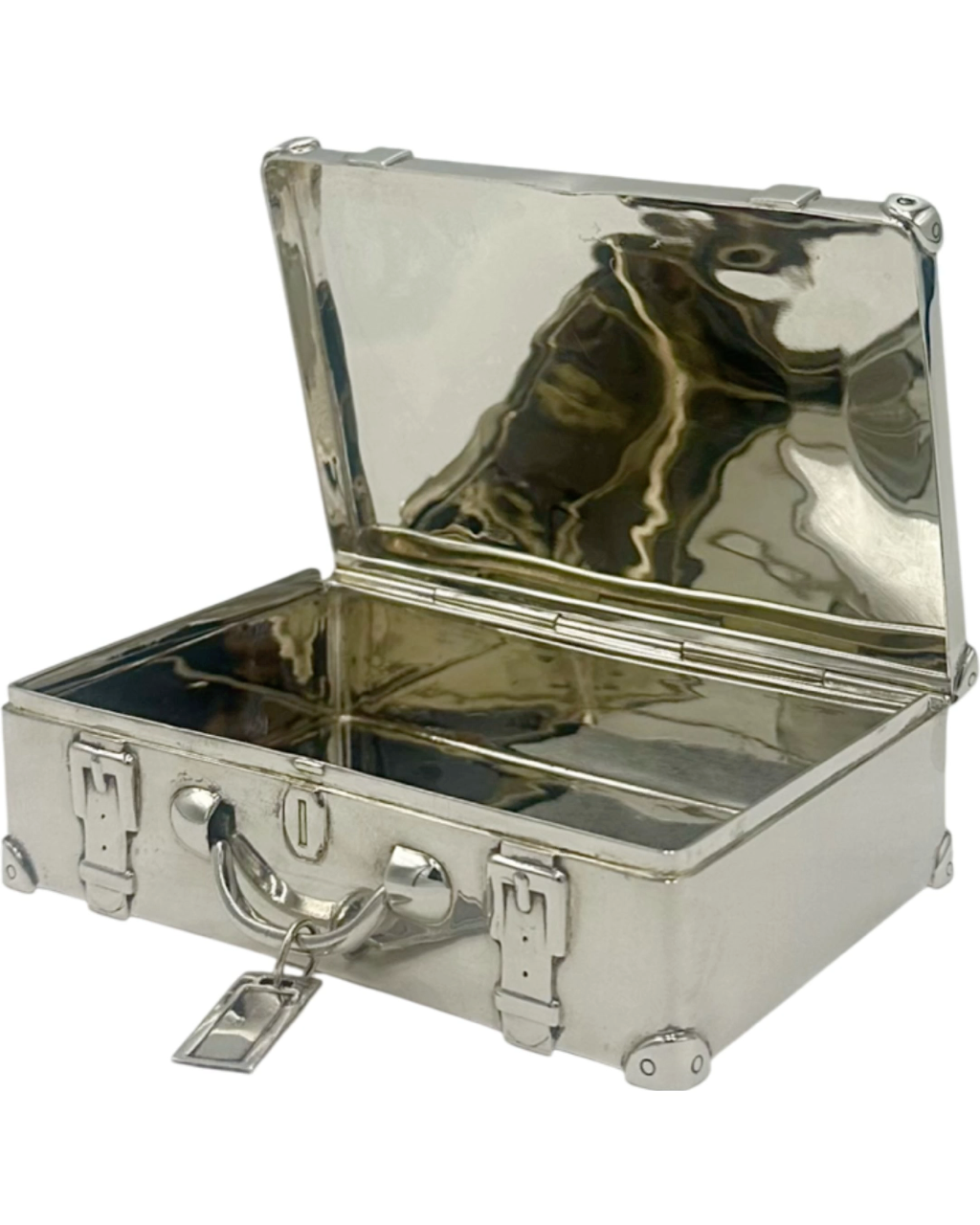 Vintage Asprey London Sterling Silver Miniature Suitcase Trinket Box