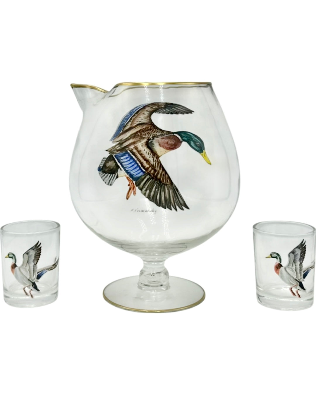 Vintage Set 3 Frank Vosmansky Duck Cocktail Pitcher & Shot Glasses