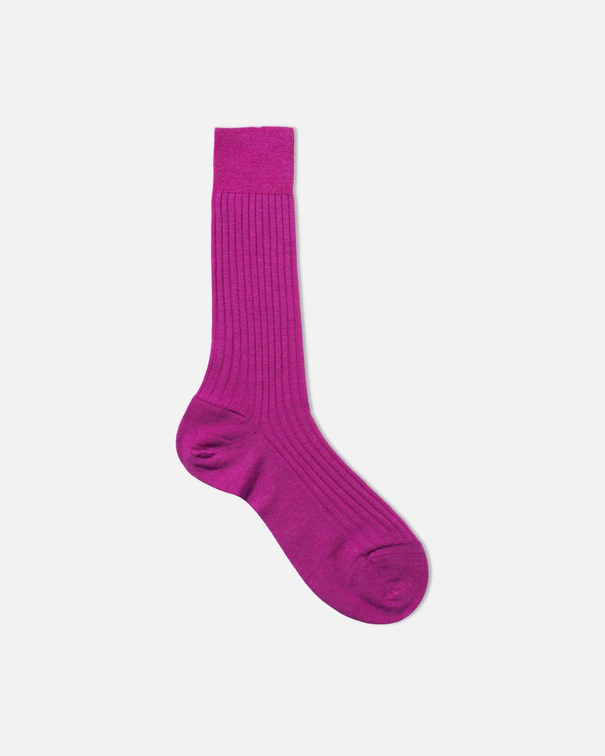 Made-in-England Magenta Ribbed Merino Wool Mid-Calf Socks