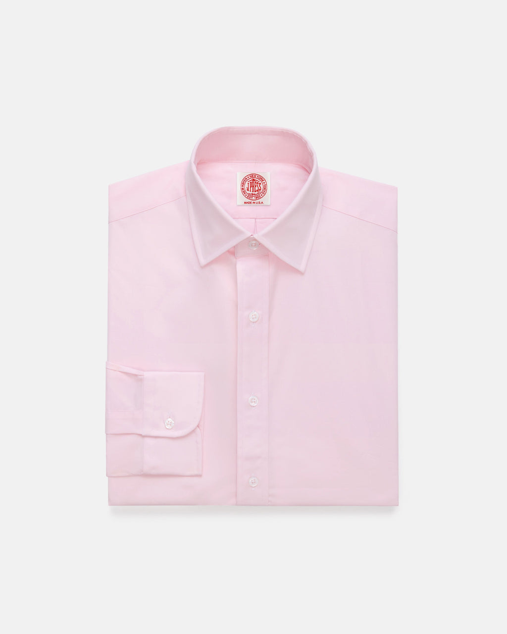 Made-in-USA Thomas Mason Solid Pink Spread Collar Dress Shirt - Classic Fit