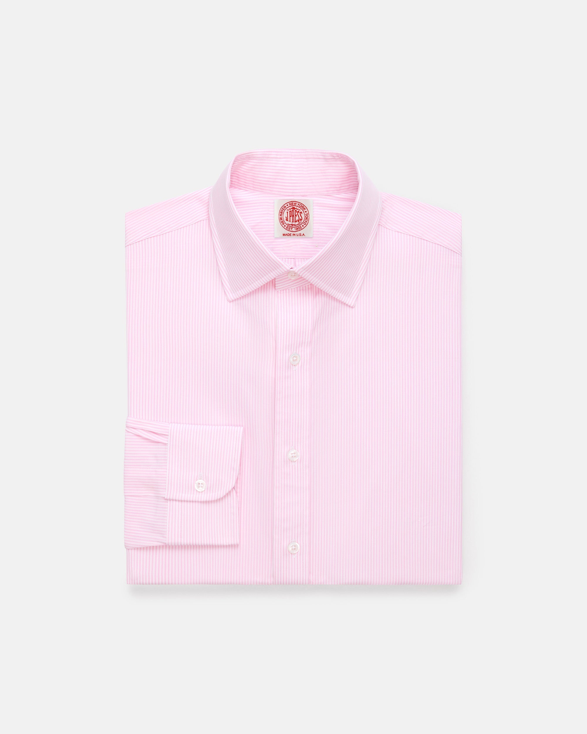 Made-in-USA Thomas Mason Pink Bengal Stripe Spread Collar Dress Shirt - Classic Fit