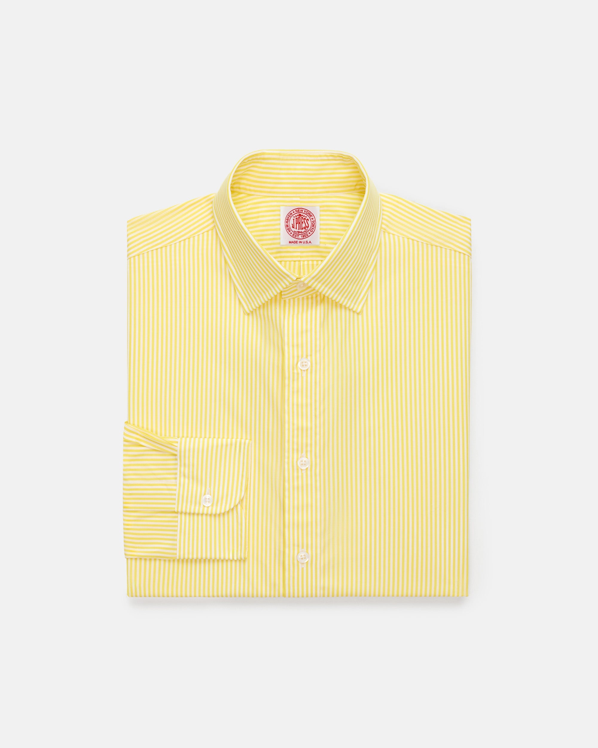 Made-in-USA Thomas Mason Yellow Bengal Stripe Spread Collar Dress Shirt - Classic Fit