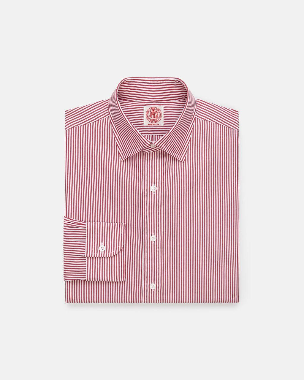 Made-in-USA Thomas Mason Red Bengal Stripe Spread Collar Dress Shirt - Classic Fit