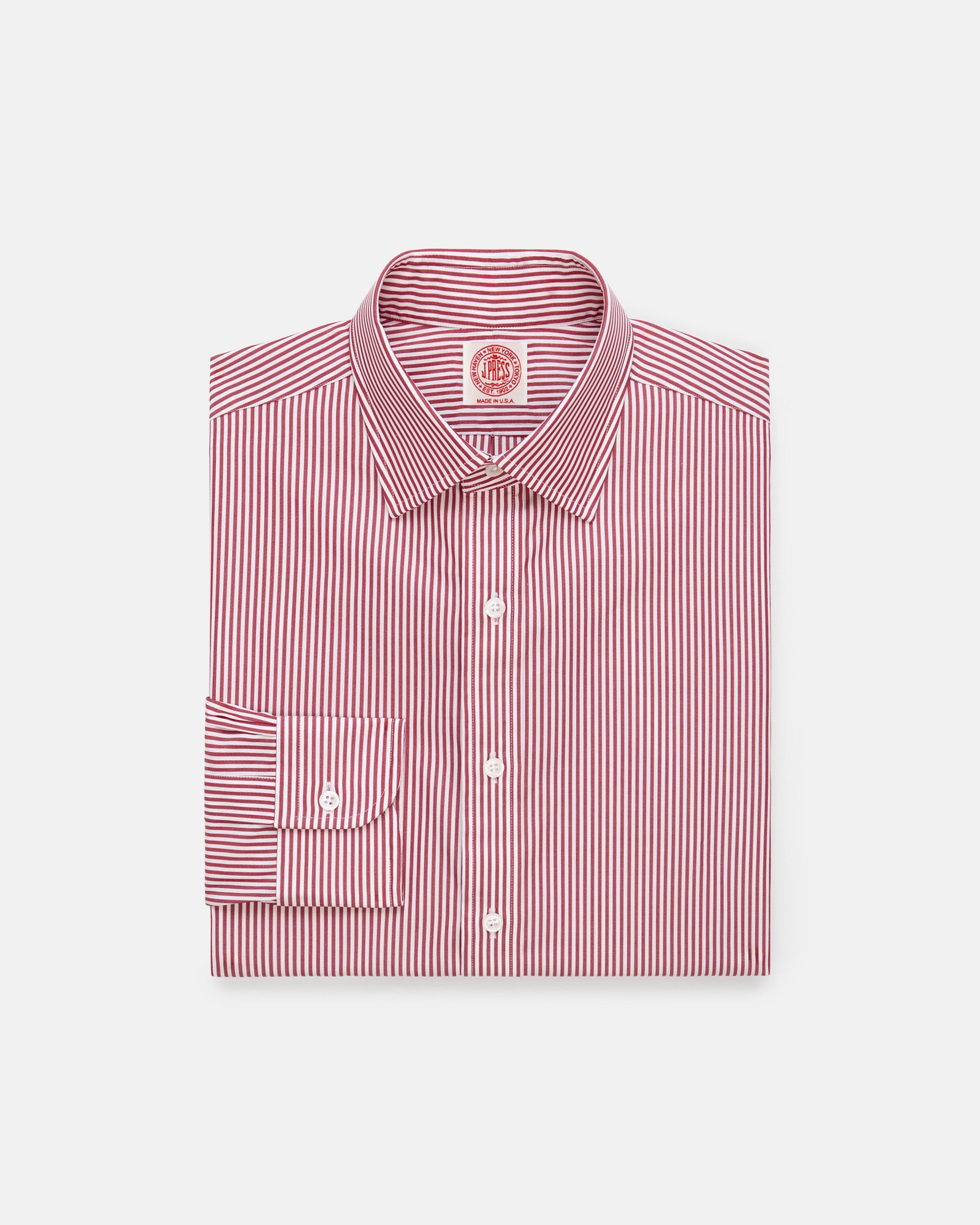 Made-in-USA Thomas Mason Red Bengal Stripe Spread Collar Dress Shirt - Classic Fit