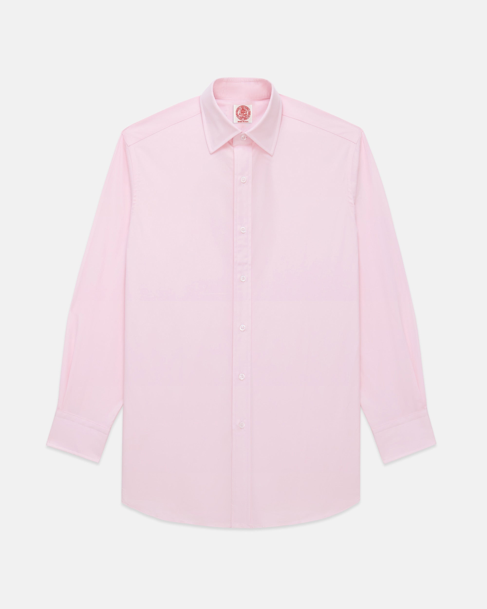 Made-in-USA Thomas Mason Solid Pink Spread Collar Dress Shirt - Classic Fit