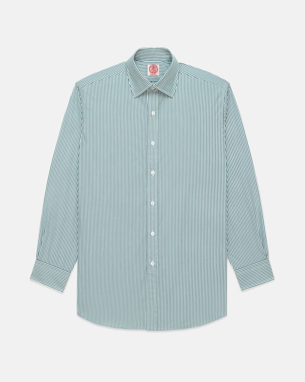 Made-in-USA Thomas Mason Green Bengal Stripe Spread Collar Dress Shirt - Classic Fit