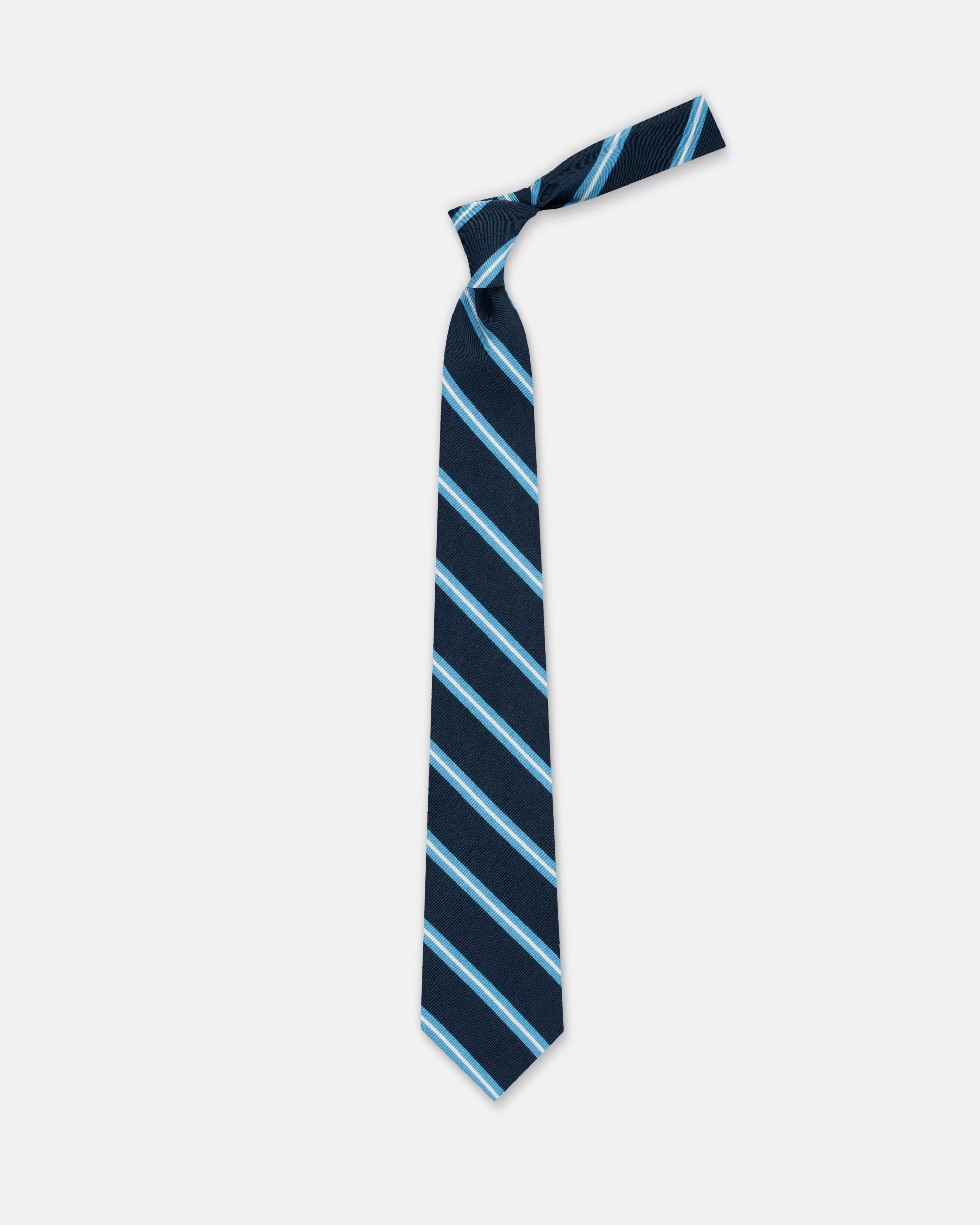 Made-in-England Navy Classic Stripe Irish Poplin Tie