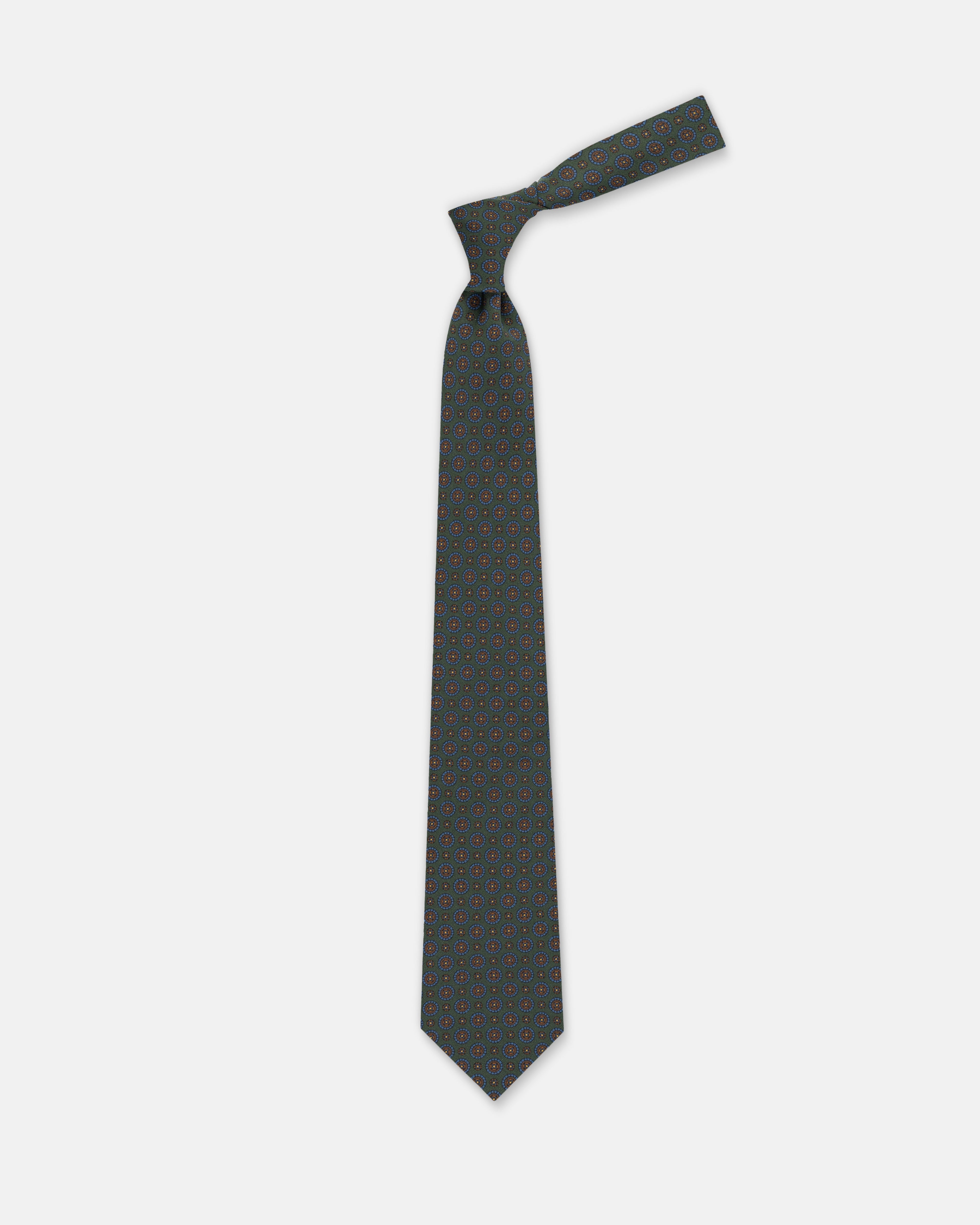 Made-in-England Green Printed Medallion Irish Poplin Tie