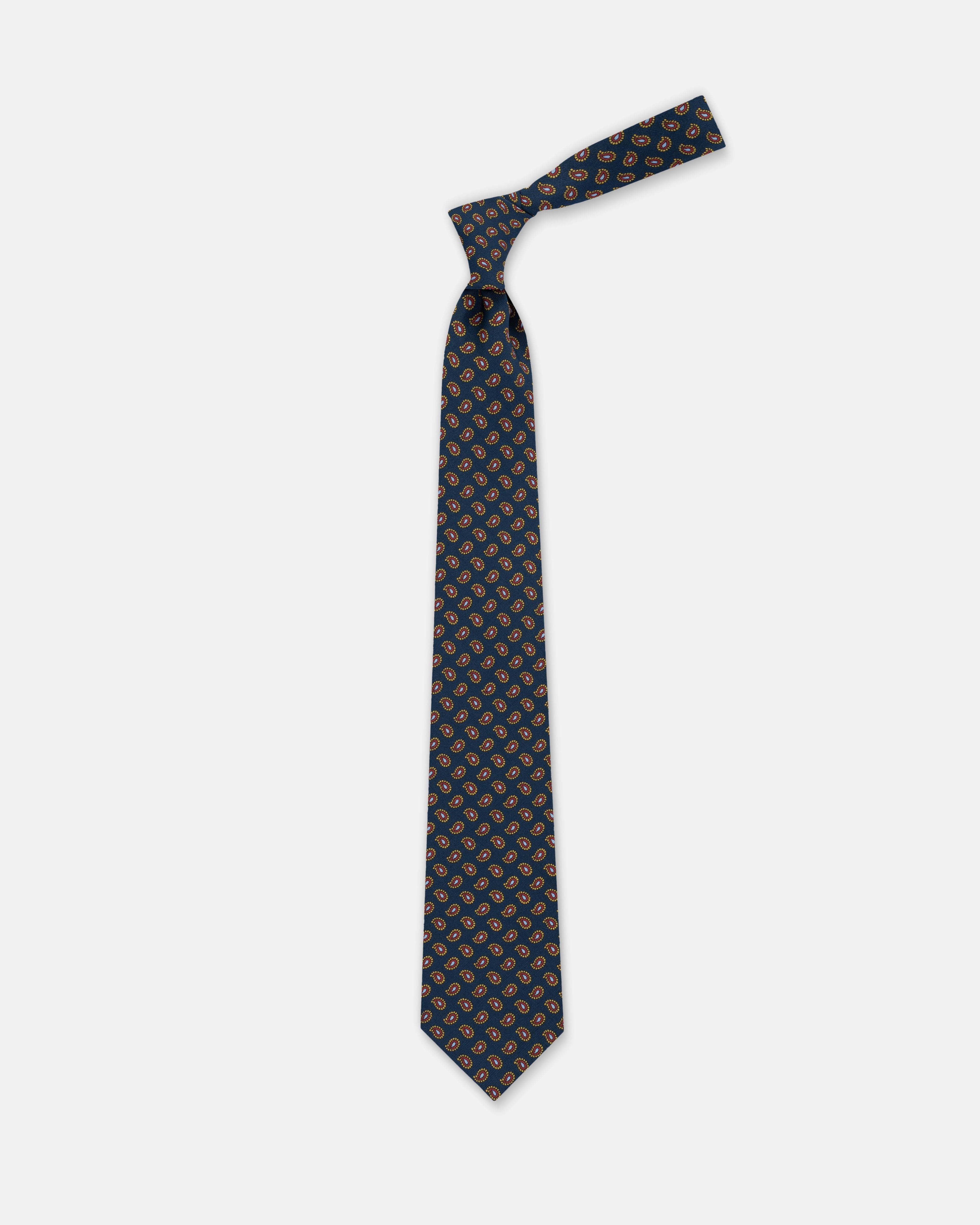 Made-in-England Navy Printed PIne Irish Poplin Tie