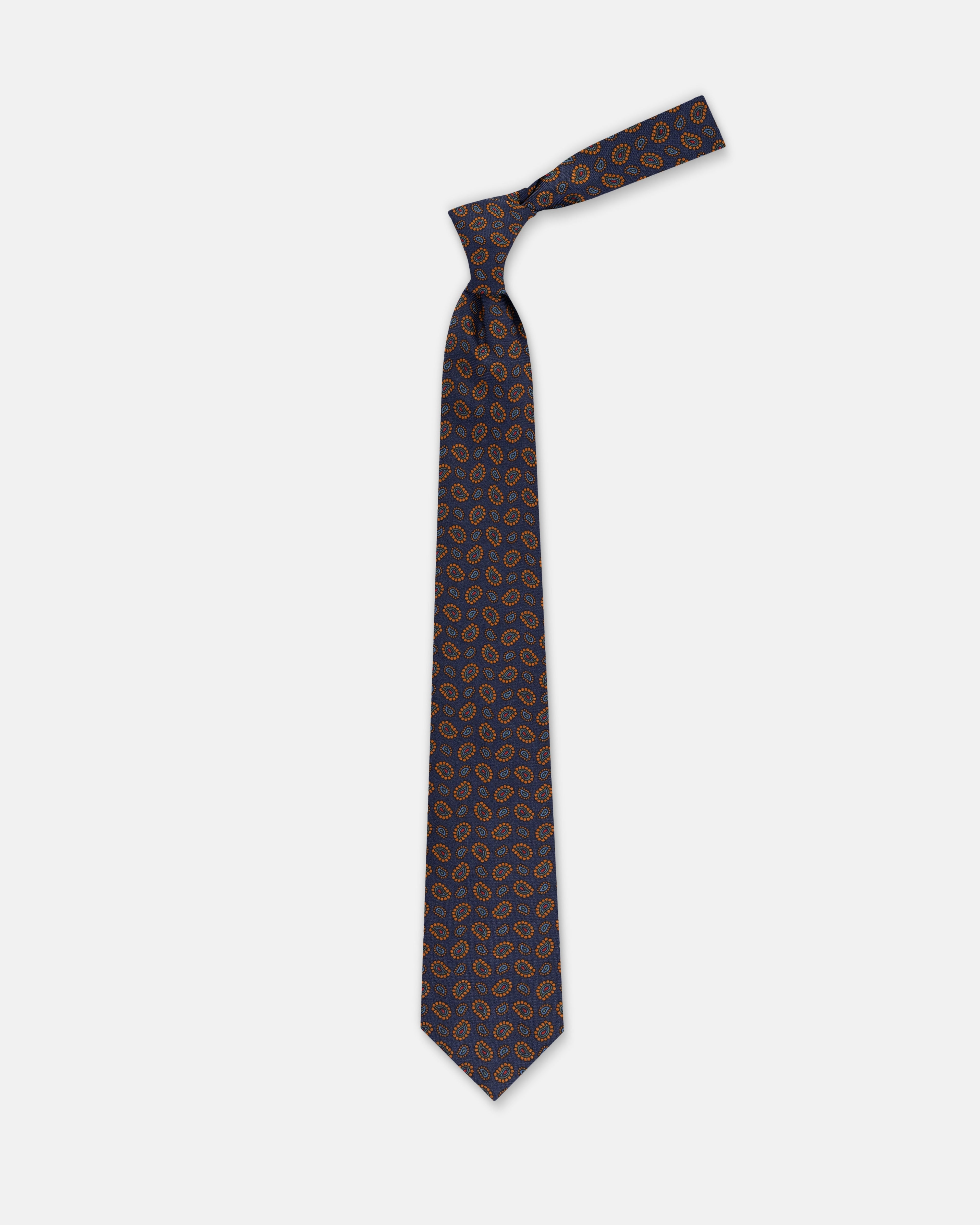 Made-in-England Navy Printed Pine Ancient Madder Tie