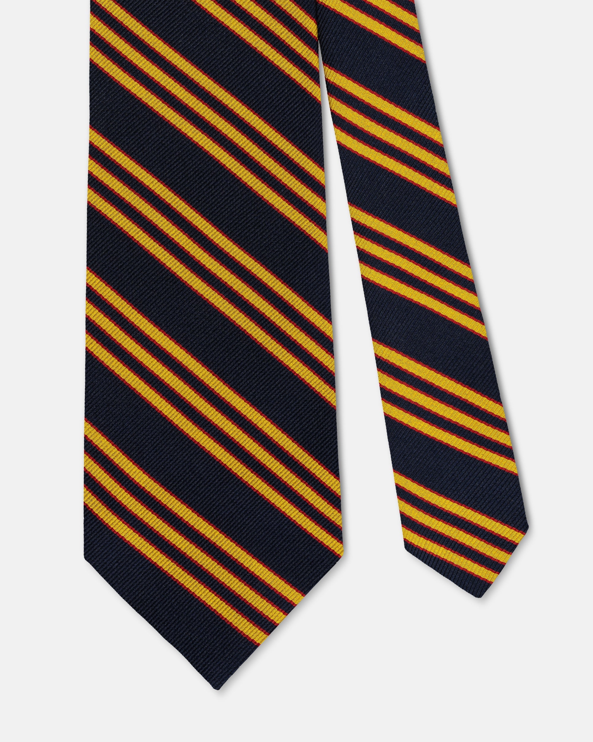 Made-in-USA Navy, Yellow, & Red Shadow Stripe Repp Tie