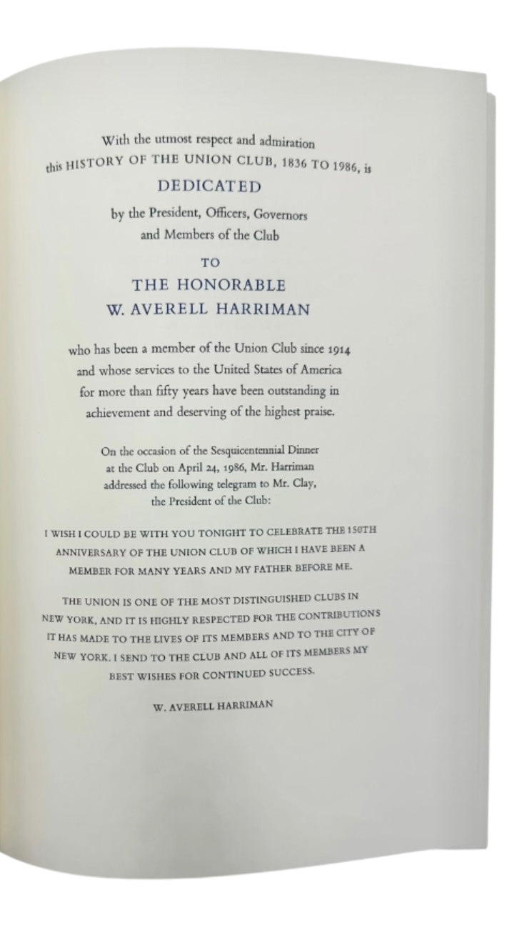 The Union Club of The City of New York 1836-1986 Book
